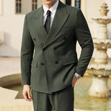 Riolio  Thickened Autumn Winter Men's Double Row Buttoned Casual Stripe Suit Two Piece Set Side Slit Business Casual Fashion Urban