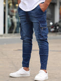 Riolio  New Fashion Multi Pockets Casual Trousers Slim Fit Wear Joggers Street Elastic Zipper Decoration Jeans Side Pockets Pencil Pants