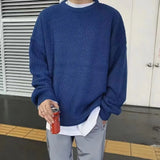 Riolio  Autumn and winter loose shoulder sweater for young men Japanese retro pineapple needle jacquard lazy round neck knit sweater