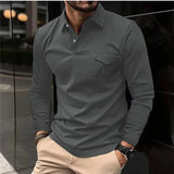 Riolio Autumn And Winter New Sports Polo Shirt Men's Long-sleeved Casual Lapel Polo Shirt Solid Color Pocket T-shirt