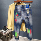 Riolio Men's Graffiti Jeans Fashion Spray Paint Ripped Hole Personality Hip-hop Streetwear Male Clothing Slim Youth Denim Trousers