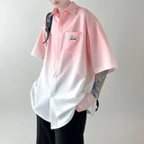 Riolio  New Summer Tie-dyed Gradient Short-sleeved Shirt Men Loose Trendy Casual Five-part Cardigan