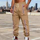 Riolio  Men's Striped Side Cargo Joggers Loose Fit Drawstring Fleece Sweatpants With Multi Pockets Casual Sports Trousers