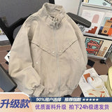 Riolio American Cityboy Jacket Wash Canvas Deconstructed Stand Collar Coat Design Sense Top Spring Autumn Korean Trend Bomber Jacket