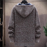 Riolio Men‘s Hooded Cardigan Knitted Sweater Winter Thick Fleece Warm Casual Knitwear Coat Solid Color Cardigan Men Hooded Sweaters