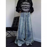 Riolio  American Spring and Autumn Street Trendy Personalized Tassel Straight leg Jeans for Couples Loose Retro Wide Leg Casual Pants