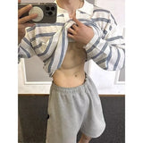 Riolio New Japanese Striped Male Polo Shirt Trendy Loose V Neck Knitted Long Sleeve T-shirt Casual Lazy Sports Fitness Basic Tops M-3XL