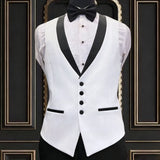 Riolio  Men Vest Ivory With Black Lapel Single Breasted Waistcoat For Banquet Wedding Business Work Office Casual Daily Men Suit Vest