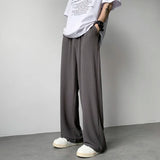 Summer Pleated Pants Men Fashion Oversized Ice Silk Pants Men Japanese Streetwear Hip-hop Loose Straight Pants Mens Trousers