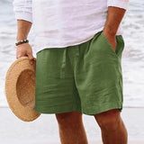 Riolio Men's summer cotton and linen shorts with drawstring elastic waist, straight legs, solid color, breathable daily beach capris