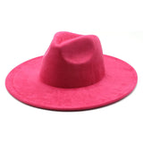 Riolio  European US New 9.5cm Big Brim Suede Top Hat for Women Men Fashion Peach Heart Top Jazz Fedora Hats for Party Wedding Felt Cap