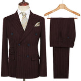Riolio  Men's Striped 2 Pieces Suits Set Double Breasted Slim-Fit Jacket Casual Business Pants Office Wedding Fashion Formal Attire