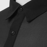 Riolio Men's Clothing Mesh See Through Mesh Sexy Long Sleeve Shirt Solid Color Button-down Vintage Streetwear Retro Party Tops S-XL