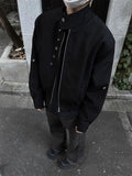 Riolio American Retro Multi-button Stand Collar Design Jacket Men Korean Hip Hop Coat High Street Hip-hop Solid Color Classic Jacket
