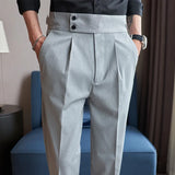 Riolio Men Pants Classic Men's Office Trousers Slim Fit High Waist Vintage Pockets for Formal Business Style Elegant Formal Pants