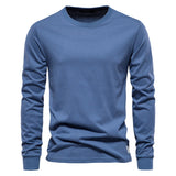 Riolio Solid Color Cotton T Shirt Men Casual O-neck Long Sleeved Mens Tshirts Spring Autumn High Quality Basic T-shirt Male