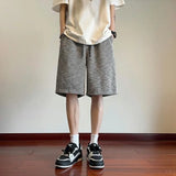 Riolio  Unisex Striped Knee Length Shorts American Retro Loose Fit Casual Five Point Pants