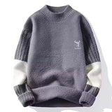 Riolio  Men's autumn and winter pullover with thick base knit sweater light luxury semi high neck warm solid color simple sweater