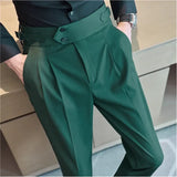 Riolio Spring Autumn Men High Waist Belt Design Casual Slim Formal Dress Pant Men Social Office Wedding Party Dress Suit Pants