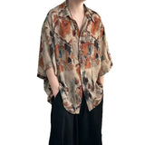 Riolio  Men's Abstract Print Oversized Shirt Half Sleeve Collared Casual Loose Fit Top