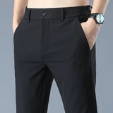 Riolio  Classic Solid Color Slim Pocket Business Pants Classic Zipper Button Black Work All-match Youth Casual Male Autumn Trousers