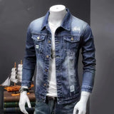 Riolio Men's Denim jacket Autumn Casual Pure Cotton Slim Fit  Stylish Motorcycle Jean Jacket Streetwear Men Coats