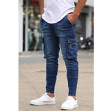 Riolio  Fashion Streetwear Ripped Skinny Jeans Men Side Mulit Pockets Denim Cargo Pants Slim Fit Pantalones Hombre Soft Elastic Joggers