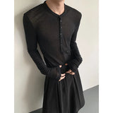 Riolio  Black Long Sleeved T-shirt Men Slim Fit Fashion Black Casual T Shirt Men Streetwear Korean Loose Cardigan T-shirt Mens Top