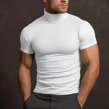 Riolio Summer Fashions Solid Color Short-sleeved Fashion Bottoming Shirt Men's Tight Turtleneck T-shirt