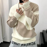 Riolio Man Clothes Round Collar Pullovers Knitted Sweaters for Men Crewneck Color Matching Black Cigaret Casual Korean Style Jumpers S