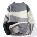 Riolio men's winter outfits Hole Fringed Sweaters Retro Tasseled Knitwear Patchwork Color Knitwear Round Neck Pullover Knit Sweater Couple Long Sleeve Tops