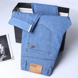 Riolio New Ice Silk Thin Denim Jeans For Men Blue Straight Stretch Cotton Pants Business Casual Lightweight Trousers Spring Summer