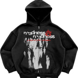 Riolio Y2K Long Sleeve Letter Hoodies Harajuku High Street Hooded Sweatshirts Streetwear Hip Hop Gothic Zip Up Loose Jacket Coats
