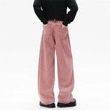 Riolio  Pink Straight Leg Denim Pants Unisex Gender Neutral Jeans Urban Street Style Fashion Trendy Casual Wear Comfortable 2025 New