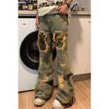Riolio  American Spring and Autumn Men and Women Trendy Personalized Splicing Straight leg Jeans Couple Loose Retro Casual Pants y2