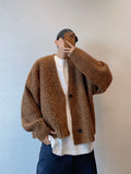 Riolio Autumn Winter American Retro Loose Heavy Mixed Color Short Wide Thick Thread Knitted Cardigan Sweater Jacket Men Women Sweaters