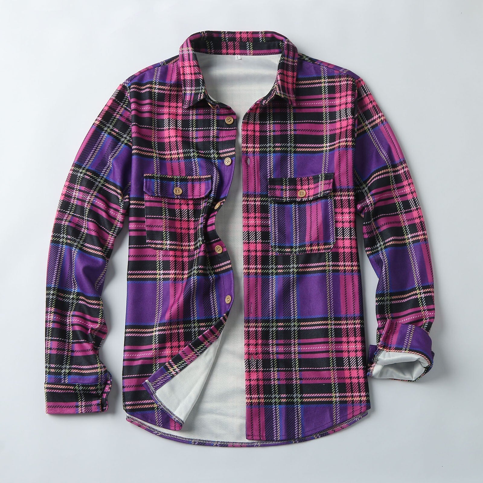 New Pink Plaid Cotton Blouse Casual Loose Long Sleevel Tops