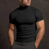 Riolio Summer Fashions Solid Color Short-sleeved Fashion Bottoming Shirt Men's Tight Turtleneck T-shirt