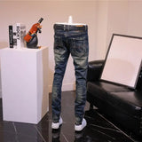 Riolio Trousers Torn Stretch with Holes Male Cowboy Pants Slim Fit Jeans for Men Tight Pipe Broken Elastic Skinny Ripped Summer Denim