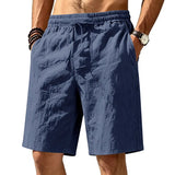 Riolio  Men Linen Blend Elastic Waist Drawstring Casual Beach Shorts