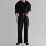 Riolio  New American Fashion Men Henry Collar T-shirt Light Luxury Solid Color Long Sleeve Tops Leisure Light Business Basic Shirt M-3XL