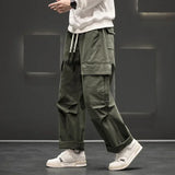 Riolio Autumn New Wide Leg Pocket Cargo Pants Men Trousers Neutral Loose Casual Cotton Straight Outdoor Fashion Pants Big Size 8xl