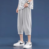Riolio  Summer Ice Silk Ultra-thin Cropped for Men Casual Pants for Mid-sports Loose Versatile Pants