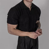 Riolio Hollow Knitted Short-sleeved POLO Shirt T-shirt for Men's Summer Korean Style Top Mesh Texture Design Shirt