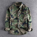Riolio  Spring Autumn Men's Washed Camouflage American Workwear Long Sleeve Shirt Men Double Pocket Versatile Casual 100% Cotton Tops