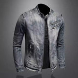 Riolio Denim Jackets Men Casual Stand Collar Moto Biker Outerwear Coats Mens Fashion Zippers Motorcycle Streetwear Jacket Male Clothes