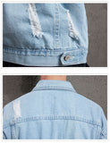 Men's Ripped Denim Jacket Tight Retro Distressed Water Wash Classic Pocket Design Coat Spring Autumn