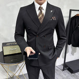 Riolio  Men's Slim Fit Three Piece Suit Double Row Buttons Fashionable Maturity Style Korean Version Wedding Groomsmen Western Coat