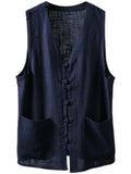 Riolio  Summer Thin Cotton Linen Style Buddhist Layman's Chinese Traditional Shirt Vest Set for Men Retro Hanfu Clothing Ensemble
