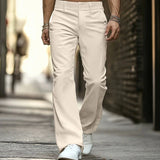 Riolio  Men Solid Color Corduroy Pants Mid-waist Slightly Flare Trousers American Retro High Street Straight-leg Daily Casual Pant S-3XL